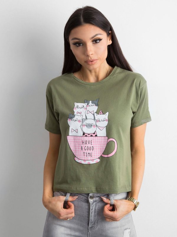 Velkoobchod Khaki bavlněné tričko s potiskem