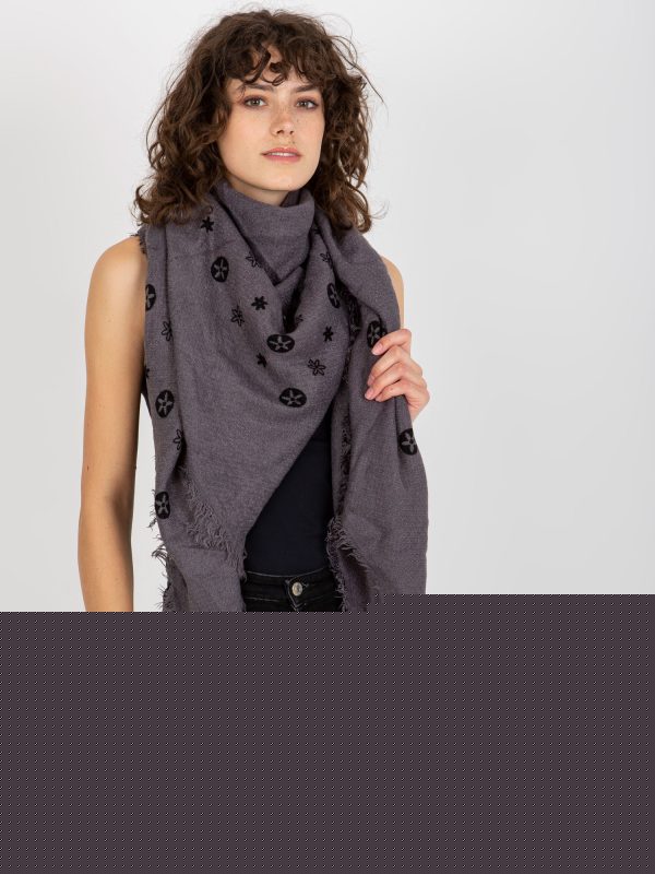 Velkoobchod Tmavě šedá dámská šála s potisky