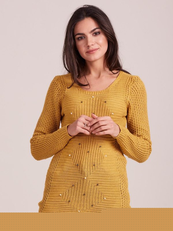 Velkoobchod Hořčičný svetr s perlami