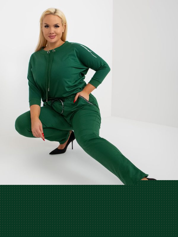 Velkoobchod Tmavě zelena Tepláky nadměrné velikosti s divokou vazbou