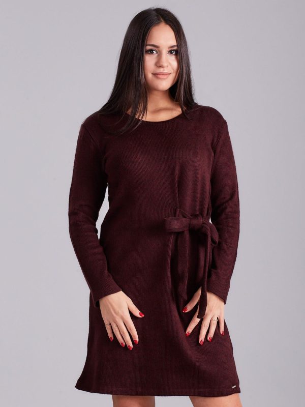 Velkoobchod Burgundské pruhované šaty s vazbou