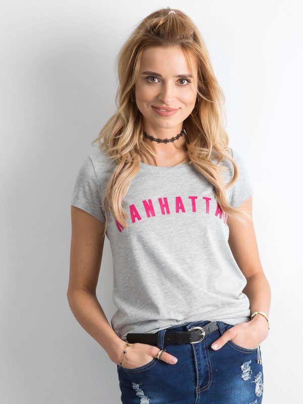 Velkoobchod Šedé tričko s nápisem