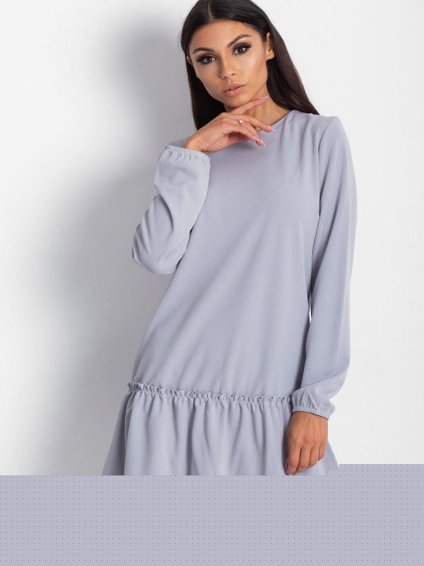 Velkoobchod Šedé šaty se sníženým opaskem