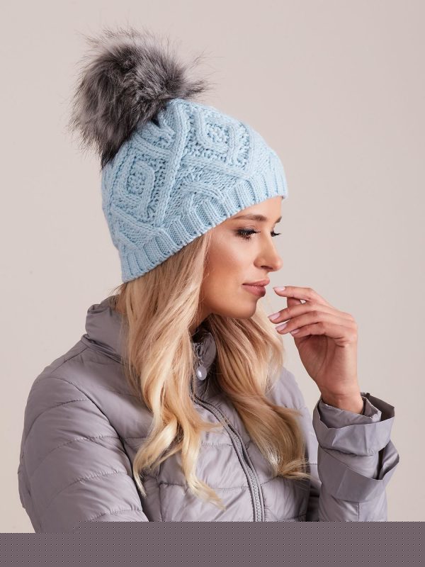 Velkoobchod Světle modrá izolovaná čepice s opletením vazeb