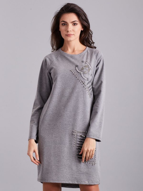 Velkoobchod Tmavě šedé mikiny s ozdobou