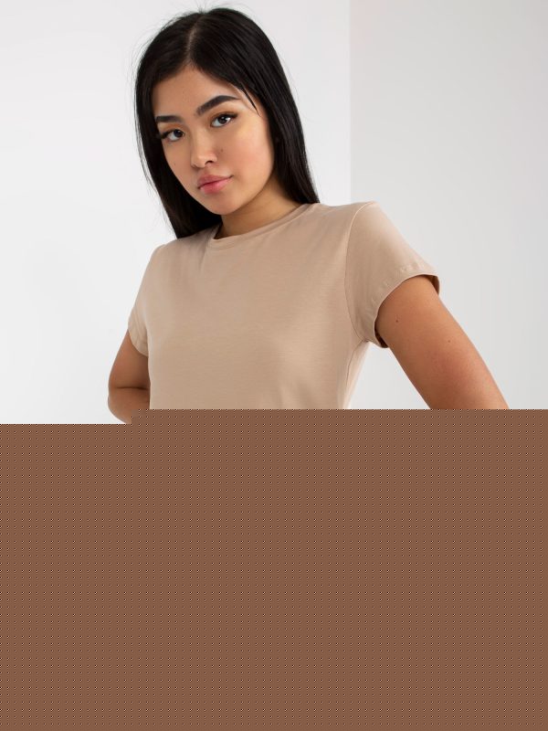 Velkoobchod Světle bežové základní tričko s culatým výstřihem Peachy