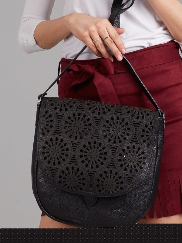 Velkoobchod Černá kožená taška s prolamovaným flip