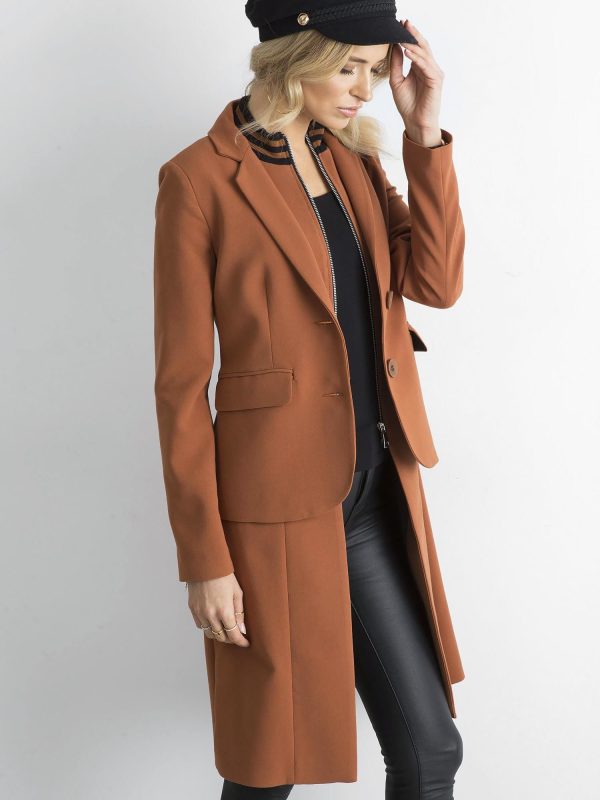 Velkoobchod BY O LA LA Hneda bunda s dlouhým kabatem