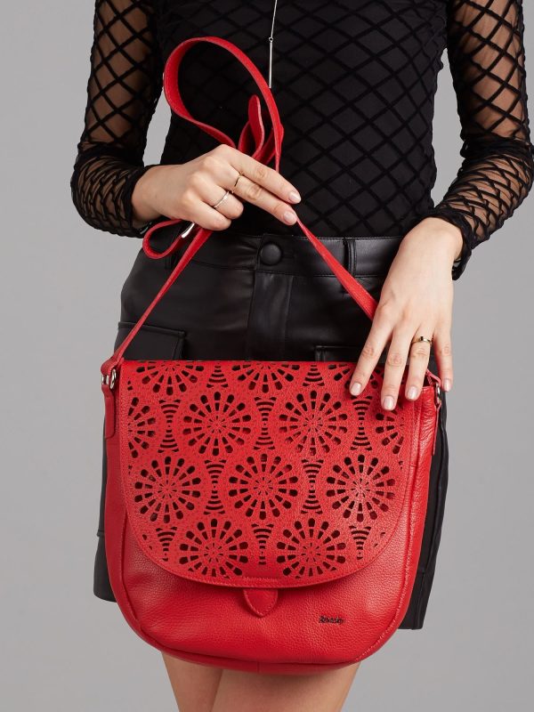 Velkoobchod Červená kožená taška s prolamovaným flip