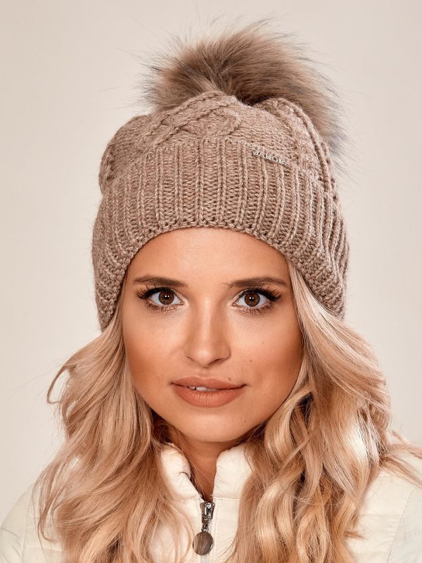 Velkoobchod Světle hnědý klobouk s žebrováním a bambuli