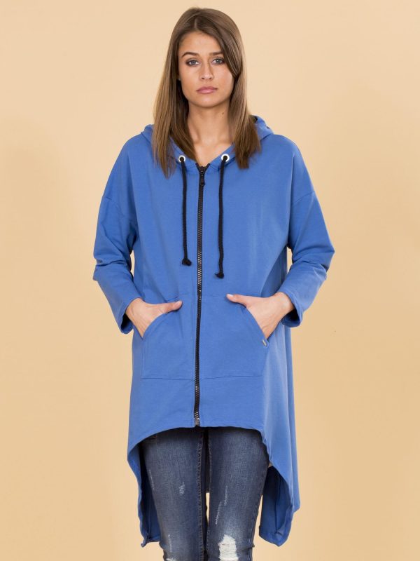 Velkoobchod Světle modrá asymetrická mikina s kapucí