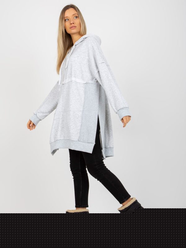Velkoobchod Šedá melanžová dlouhá oversize mikina s kapucí a zipem