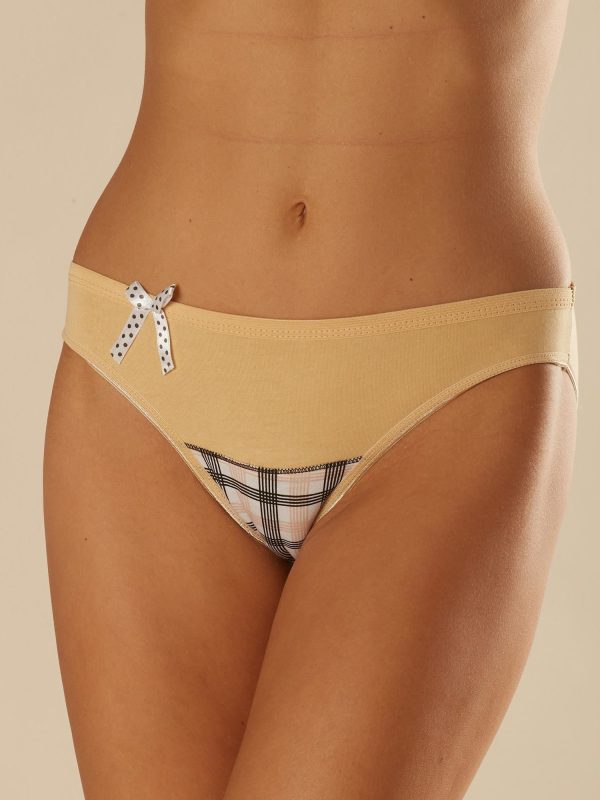 Velkoobchod Bézové kalhotky s lukem a vzorem