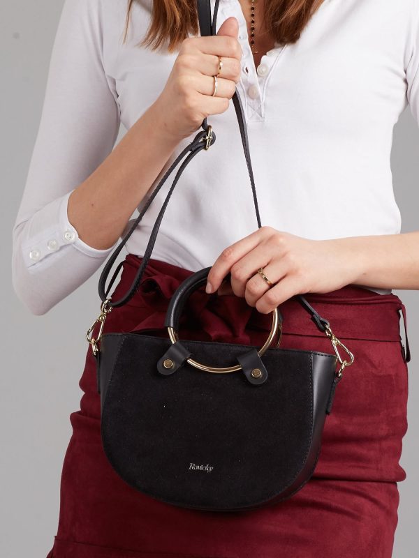 Velkoobchod Černá malá kožená kabelka s kulatou rukojetí