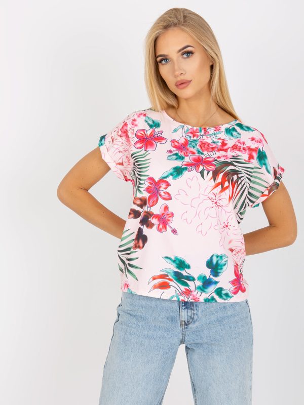 Velkoobchodní halenka světle růžová s letním vzorem RUE PARIS