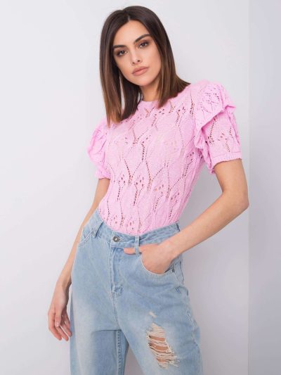 Velkoobchodní růžový prolamovaný svetr Nicoletta RUE PARIS