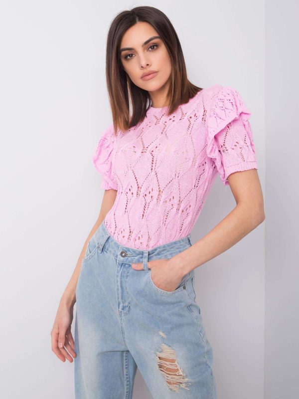 Velkoobchodní růžový prolamovaný svetr Nicoletta RUE PARIS