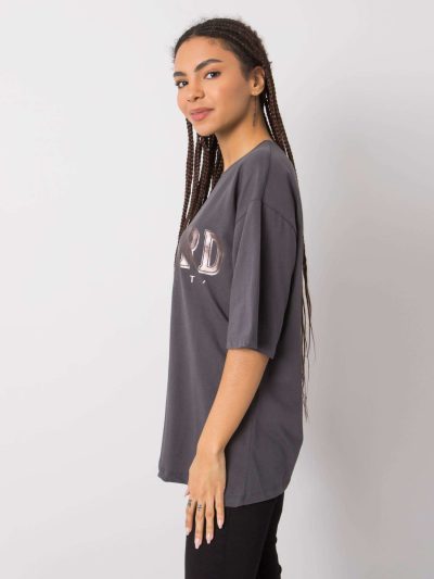 Velkoobchodní grafitové tričko s potiskem Lisa RUE PARIS