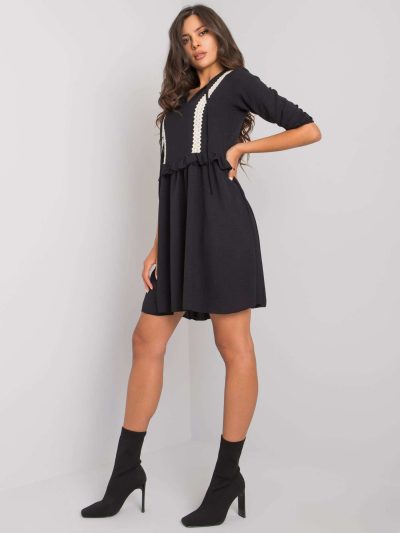 Velkoobchodní černé viskózové šaty Crystal RUE PARIS